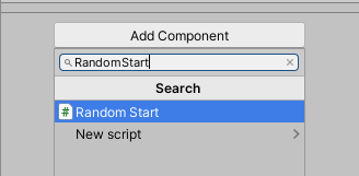 Menambahkan _component_ `Random Start` pada _game object_