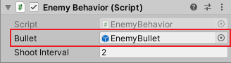 Mengatur _component_ `Enemy Behavior` pada _prefab_ `Enemy`