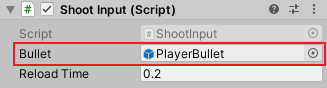 Mengatur _component_ `Shoot Input` pada _game object_ `Player`