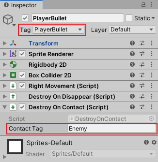 Mengatur _prefab_ `PlayerBullet`